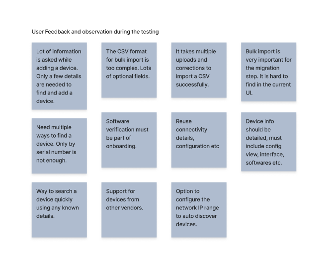 Compiled stakeholder feedback observations